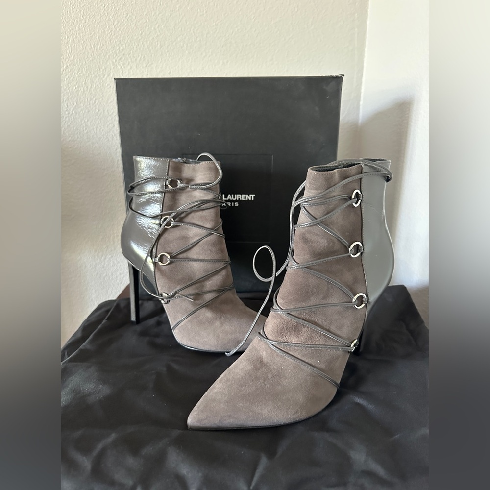 Saint Laurent Gray Stiletto Heeled Boots